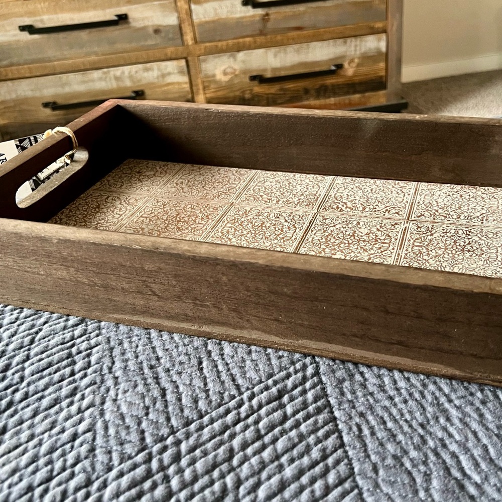 New Artisan Market wood & metal handled tray